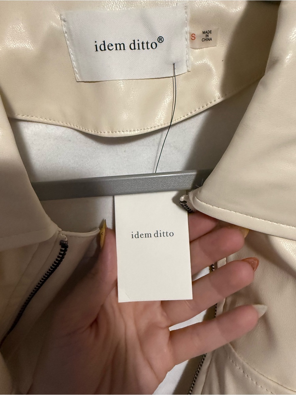Idem Ditto Cream Faux Leather Cropped Bomber Jacket - Picture 8 of 11